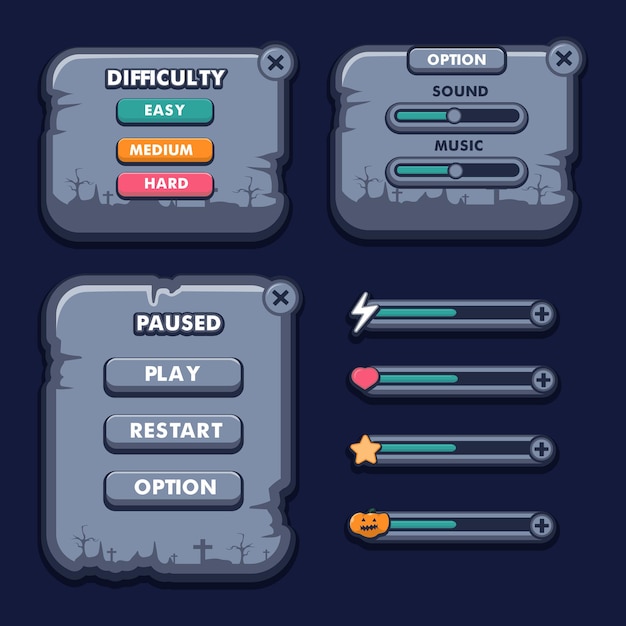 Vector set of menu button game elements