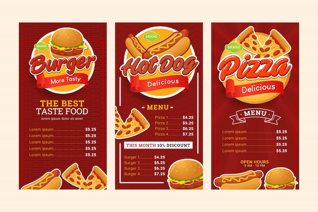 Vector set of menu template fast food for restaurant