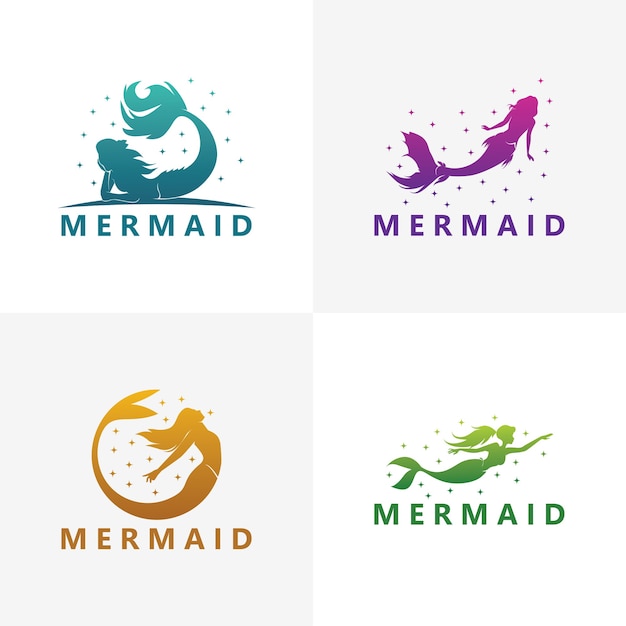 Set of mermaid logo template