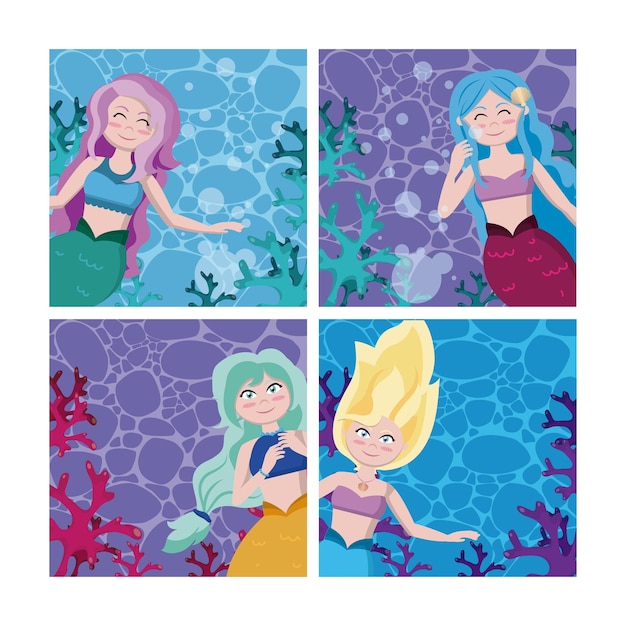 Vector set of mermaids cartoon