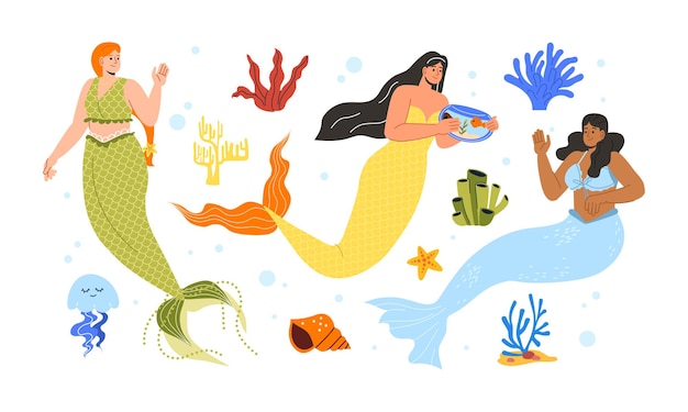 Set of mermaids vector concept