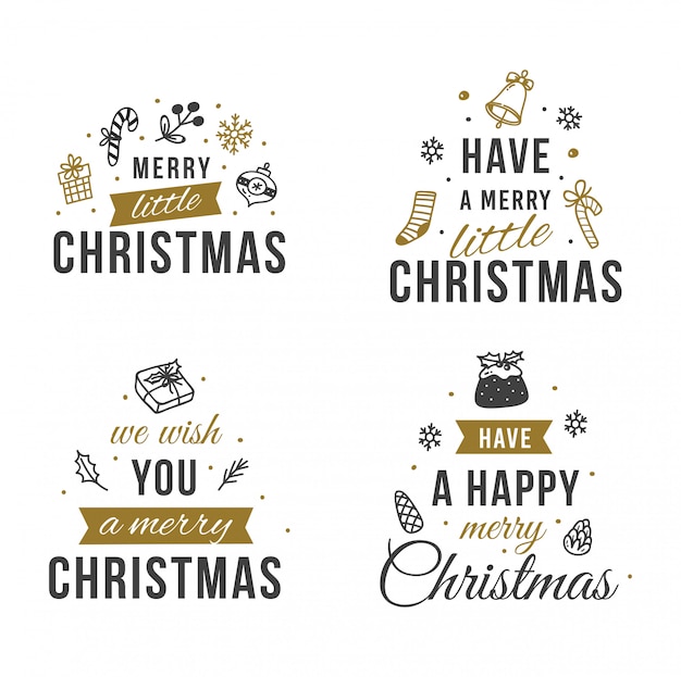 Set of Merry Christmas greeting card lettering