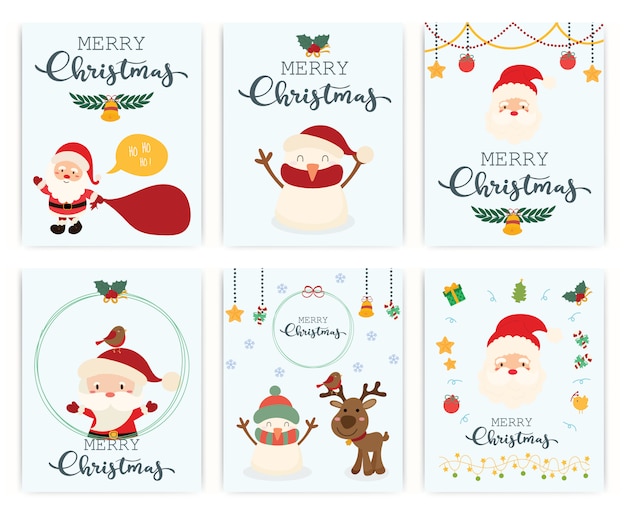 Set of merry christmas greeting card