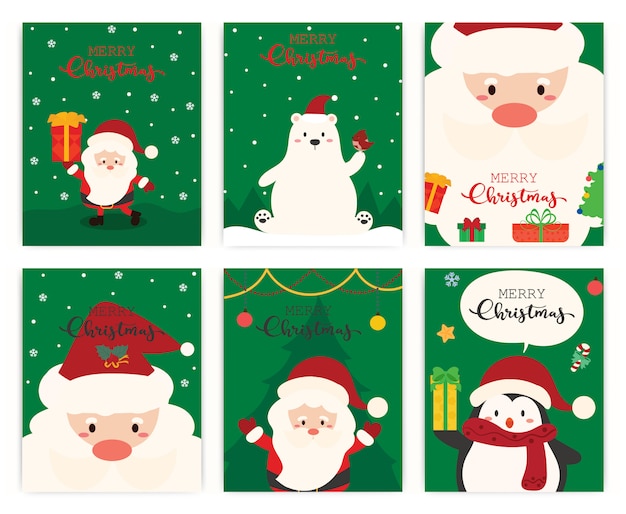 Set of Merry Christmas greeting card