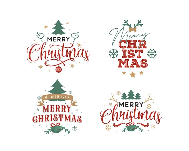 Set of merry christmas greeting lettering