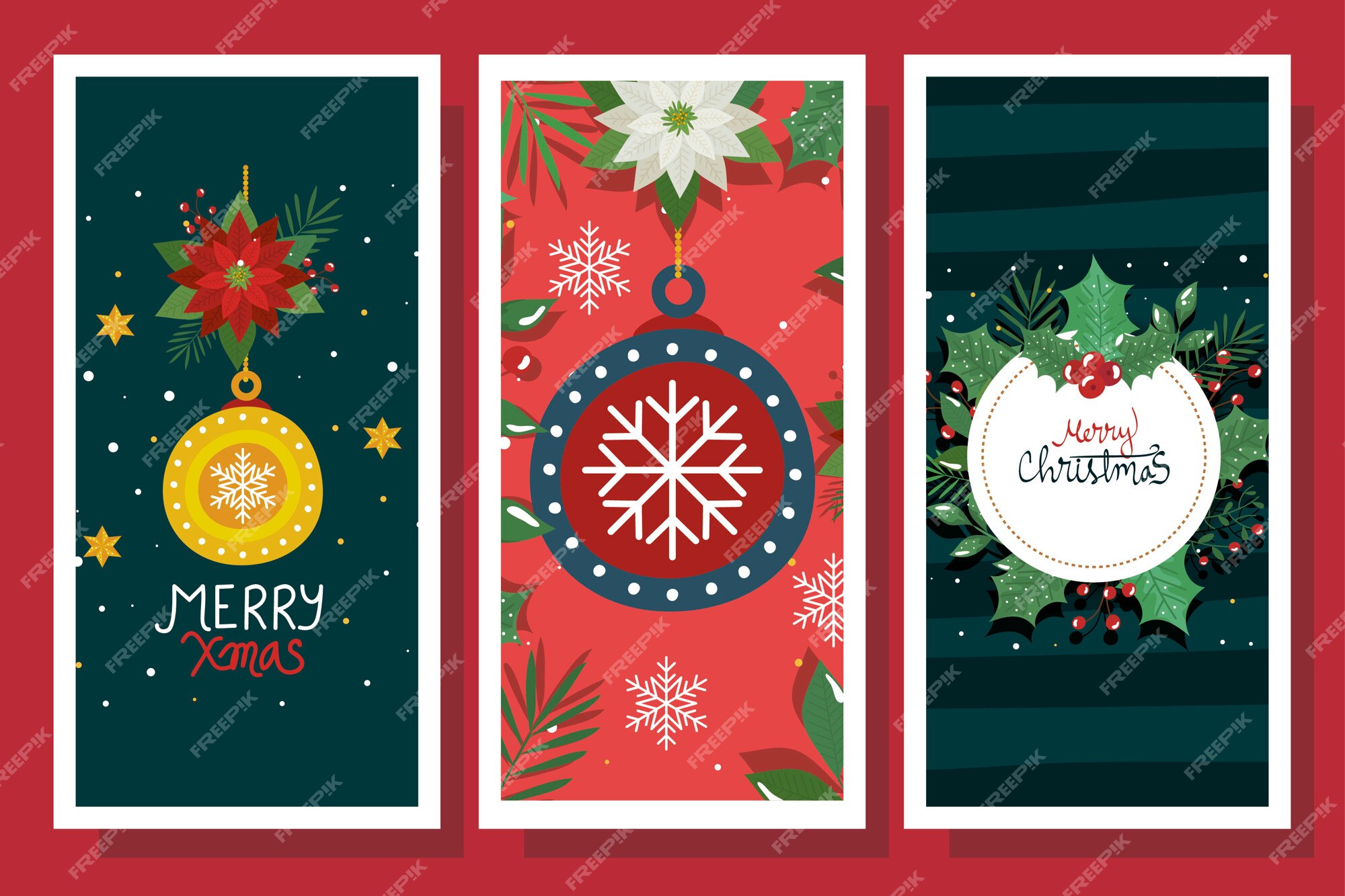 Premium Vector | Set of merry christmas poster with decoration