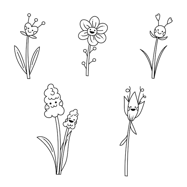 Set met 5 bloemen tekens doodle abstract Hand getrokken schets vector illustratie
