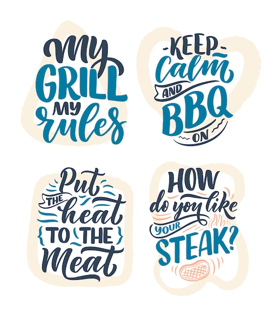 Vector set met bbq leuke slogans.