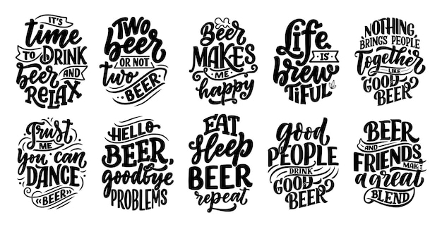 Set met belettering citaten over bier