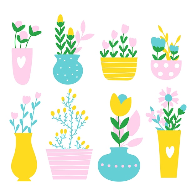 Vector set met bloemen in een vaas vector illustraties