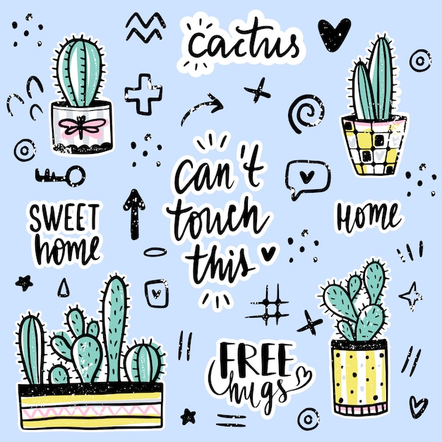 set met cactussen, positieve zinnen, elementen.