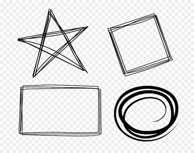 Set met de hand getekende elementen voor het selecteren van tekst rond rechthoekige en driehoekige frames en etiketten