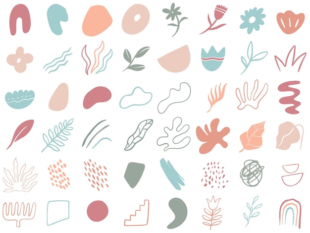 Set met de hand getekende organische abstracte vormen voor trendy baby shower decoratie en muur kunst decor hand