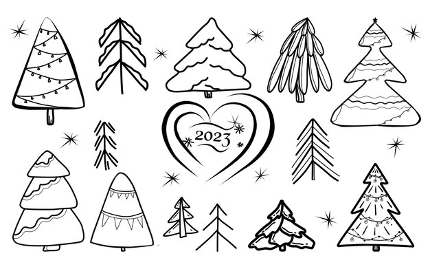 Vector set met kerstbomen in doodle-stijl