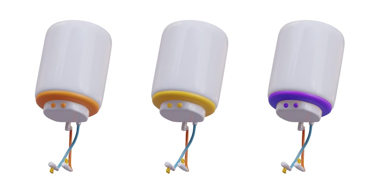 Vector set met ketel voor het verwarmen van water in oranje, geel en paars