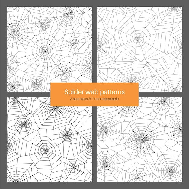 Vector set met naadloos en niet herhaalbaar patroon met spinnenweb. halloween-decoratie met spinnenweb.