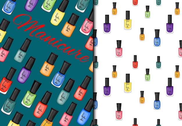 Vector set met naadloze patroon en nagellakken cartoon stijl vectorillustratie