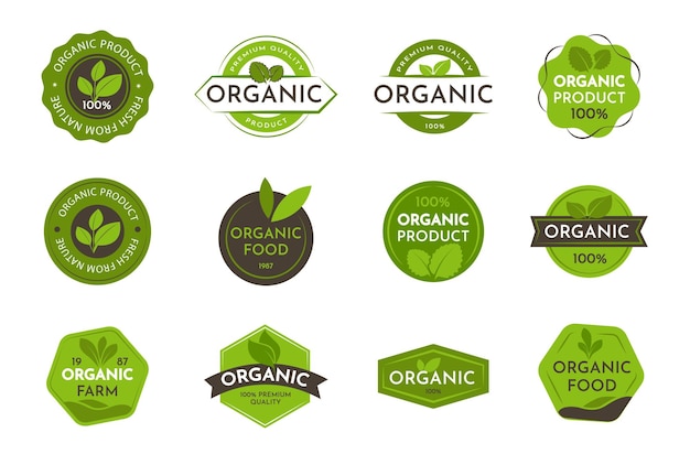 Vector set met rond biologisch logo groene stempel