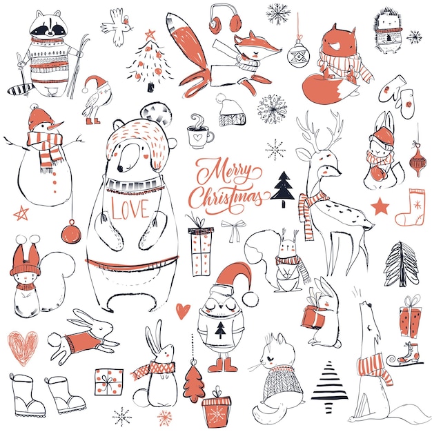 Set met schattige kerstdieren. vector illustratie