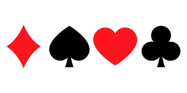 Set met speelkaart pak vector iconen. het zwarte en rode symbool van het speelkaartkostuum.