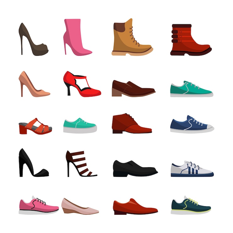 Vector set met verschillende soorten dames- en herenschoenen