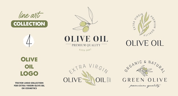 Set met vier etiketten stempels tags voor olijfolie zeep cosmetica spa salon