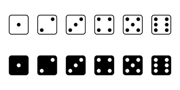 Set met zwarte dobbelstenen pictogram voor game-design. Spel dobbelstenen pictogrammen op witte achtergrond. Vector 10 EPS.