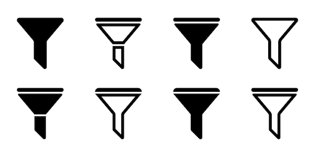 Set met zwarte filter vector iconen. zeef zwart pictogram. trechter symbool. vector 10 eps.