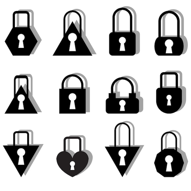 A set of metal locks of different shapes