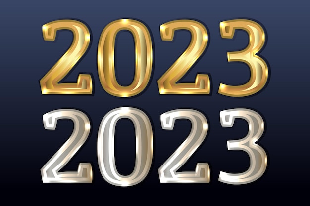 금속 숫자 2023 벡터 골드 실버 세트