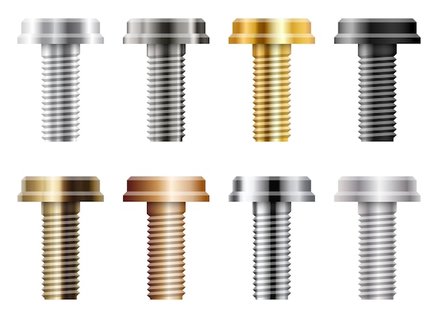 Vector set of metal screws illustration