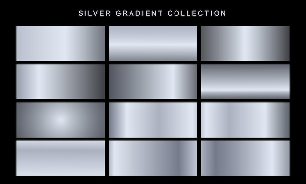 Vector set of metalic texture silver gradient