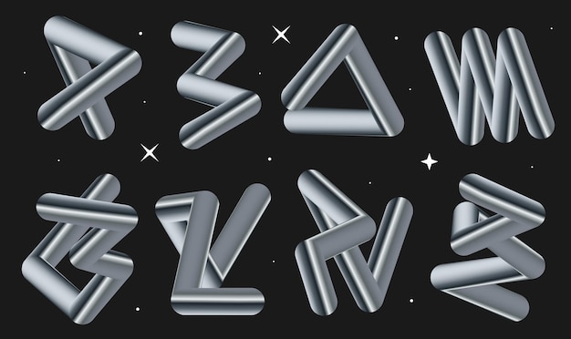 set of metallic gradient line shapes geometric shiny 3d blend stroke design elements
