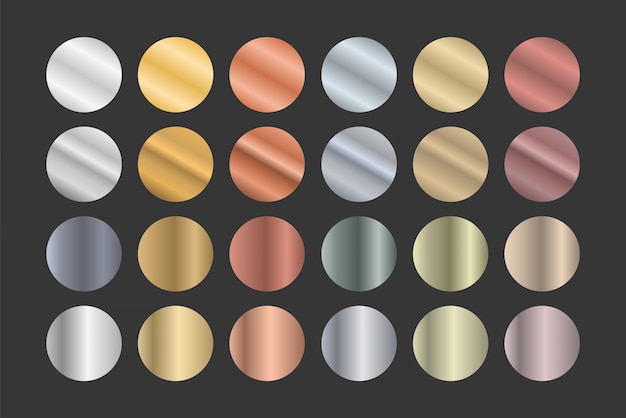 Vector set of metallic gradients. gold, silver and bronze.