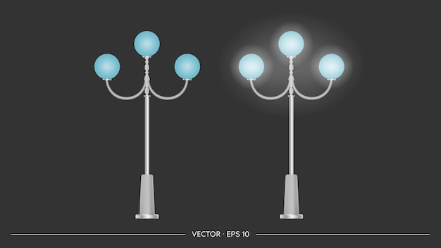 Vector a set of metallic lanterns that shine. lamp post with realistic light. vector.