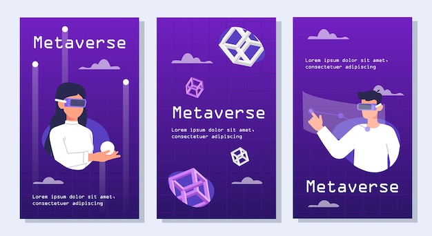 Set of metaverse posters vector