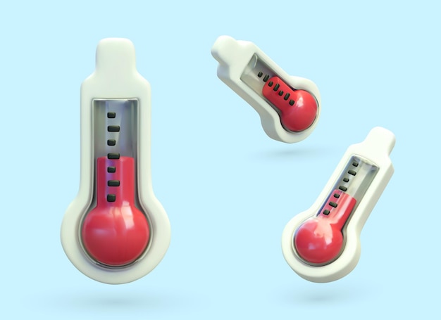 Vector set of meteorological thermometers with red liquid classic heat and cold measuring device