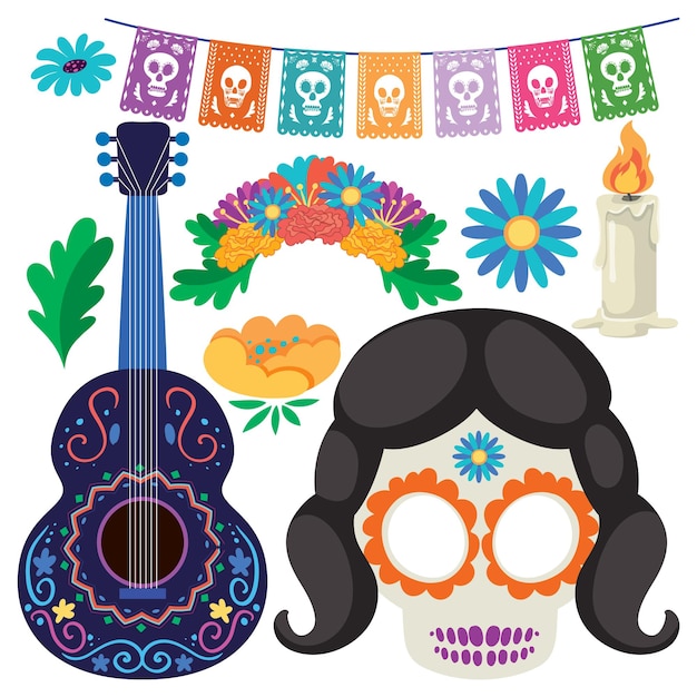 Set of Mexican day of the dead element