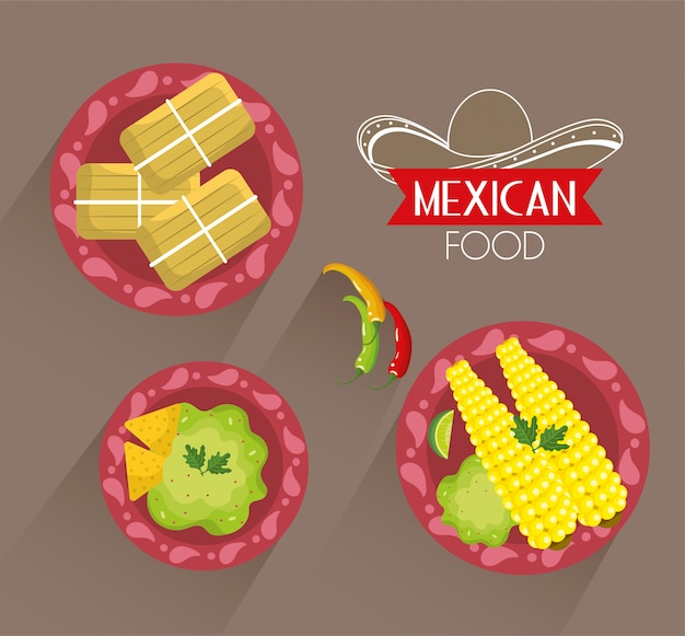 Vector set mexican traditional food with sauces