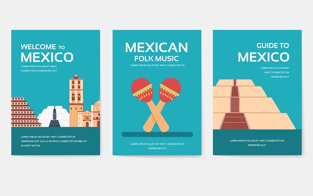 Set of mexico country ornament travel tour concept.