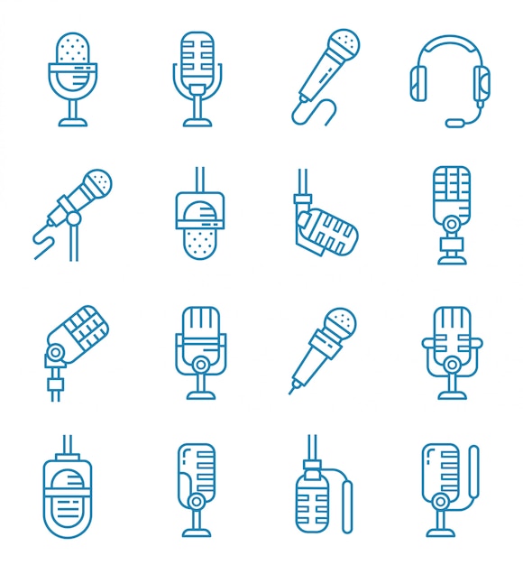 Vector set of microphone icons with outline style