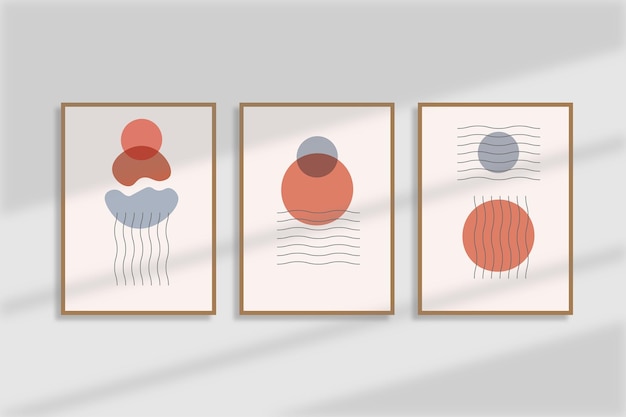 set of mid century modern abstract wall art poster print