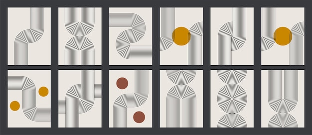 Set of Mid century modern minimalist art print with organic natural shape