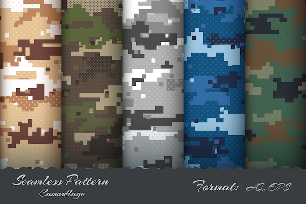 Set Miilitary Camouflage Seamless Pattern