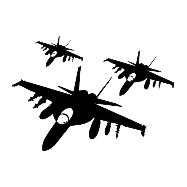 Vector set of military aircraft silhouettes collection