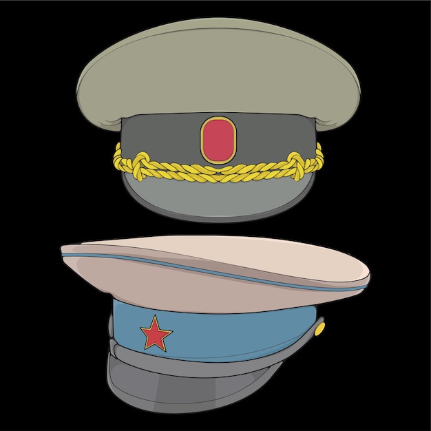 Vettore set di illustrazione vettoriale del cappuccio militare isolato su sfondo nero vettore di cappuccio militare per libro da colorare