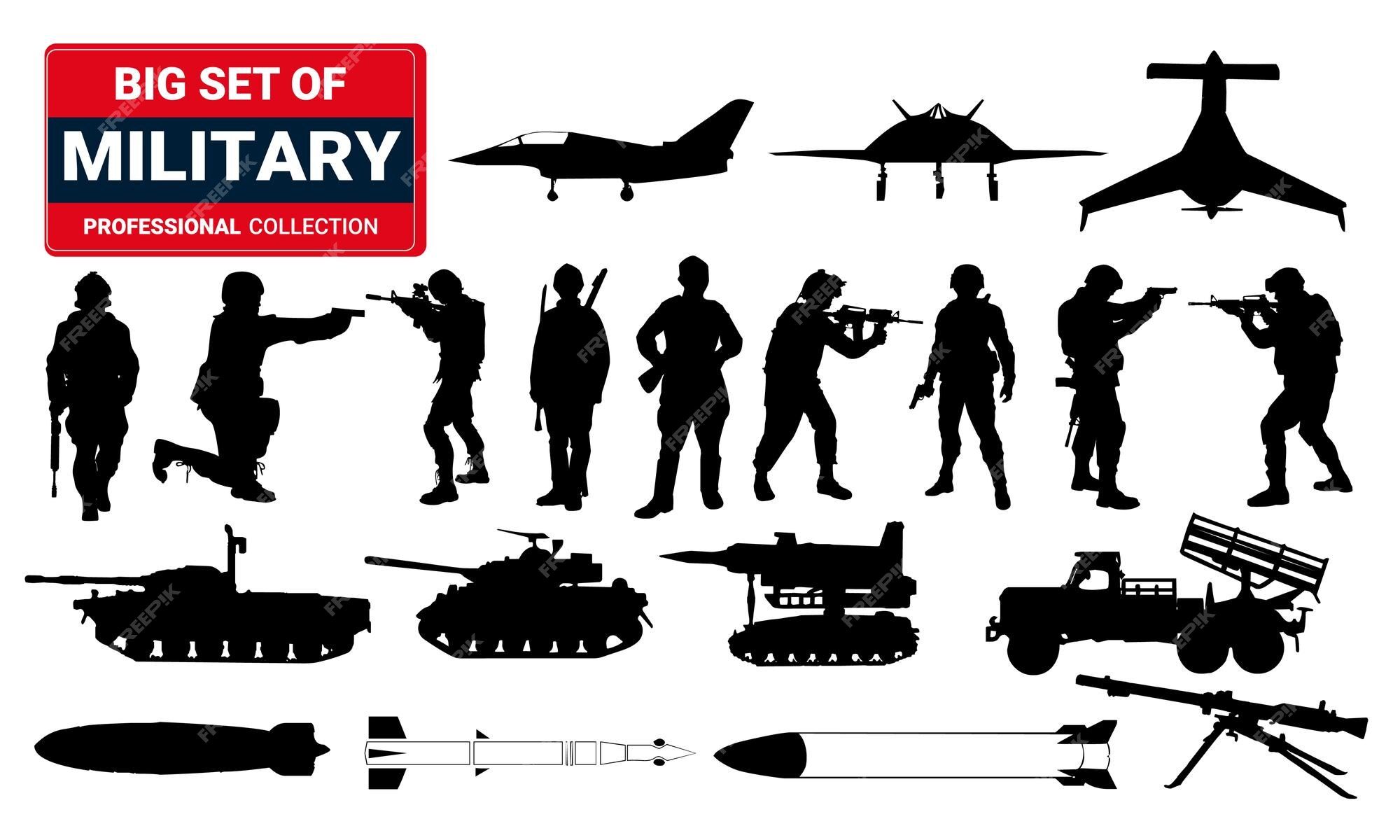 Premium Vector | Set of military silhouettes. 3d illustration