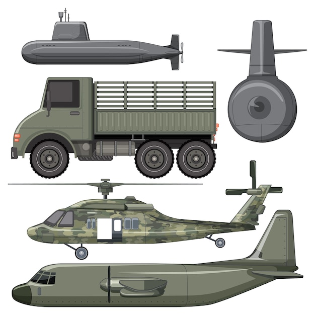 Vector set of military vehicles