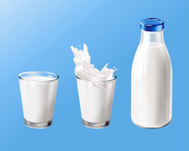 Vettore set di bicchieri per latte e bottiglia