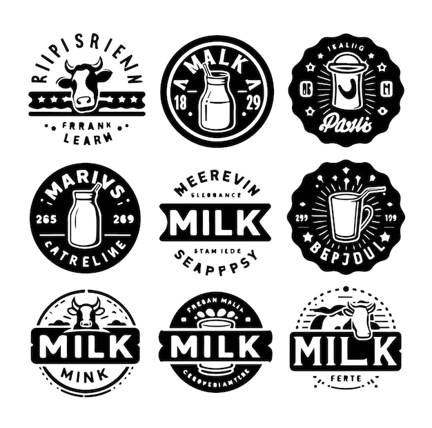 Set of Milk logos labels badges emblems with splashes Isolated on background Vector